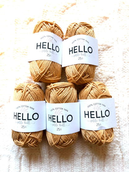 5 balls x 25g Hello Cotton Yarn 100% Cotton - 165 Golden Tan