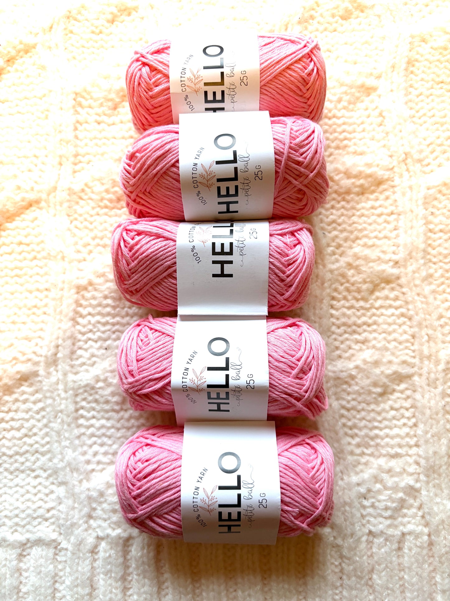 5 balls x 25g Hello Cotton Yarn 100% Cotton - 102 Candy Pink