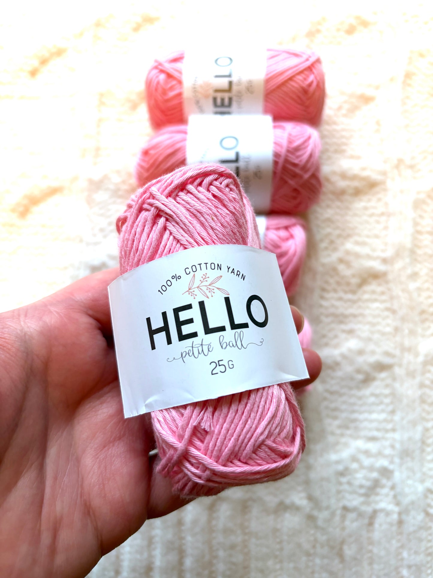 5 balls x 25g Hello Cotton Yarn 100% Cotton - 102 Candy Pink
