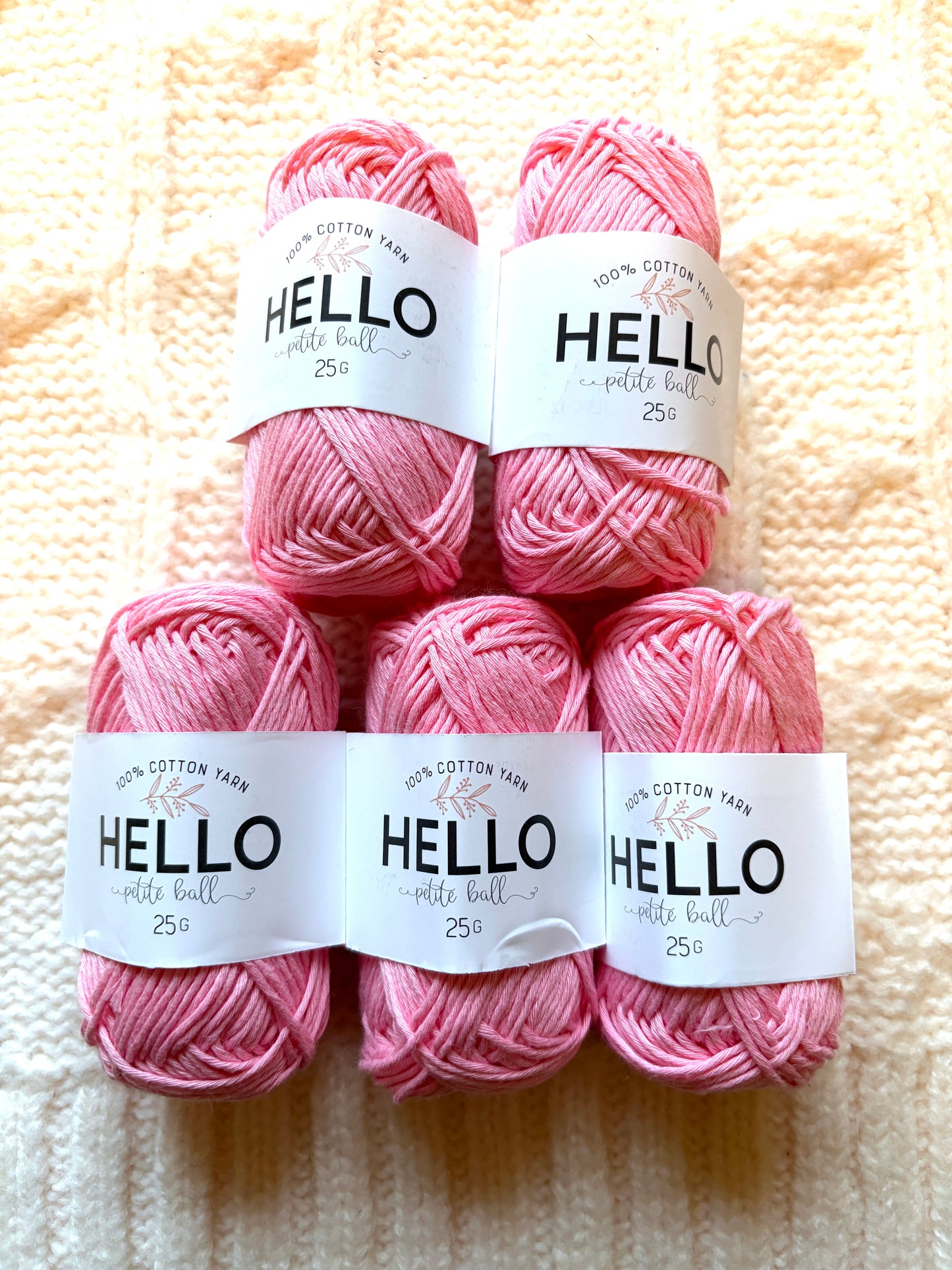 5 balls x 25g Hello Cotton Yarn 100% Cotton - 102 Candy Pink