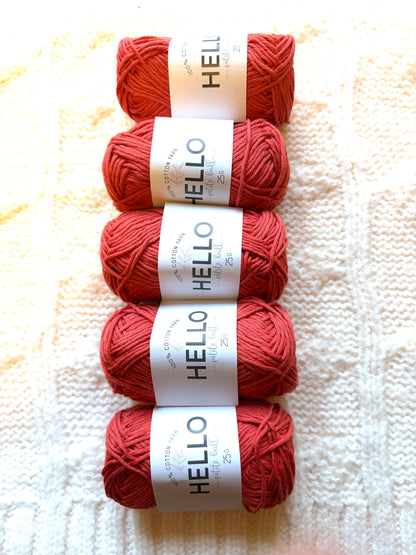 5 balls x 25g Hello Cotton Yarn 100% Cotton - 117 Ginger