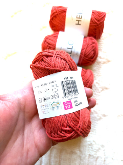 5 balls x 25g Hello Cotton Yarn 100% Cotton - 117 Ginger