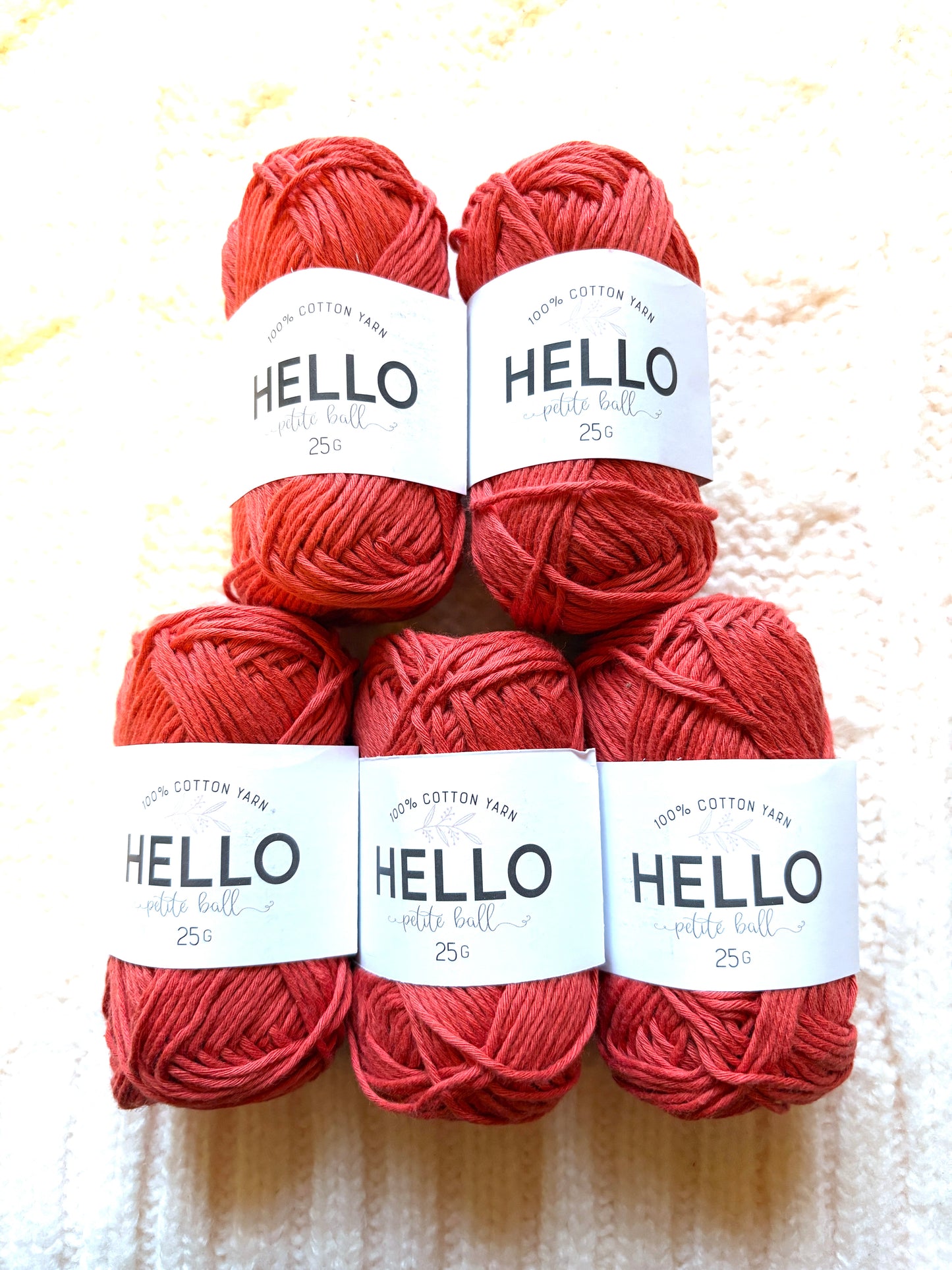 5 balls x 25g Hello Cotton Yarn 100% Cotton - 117 Ginger
