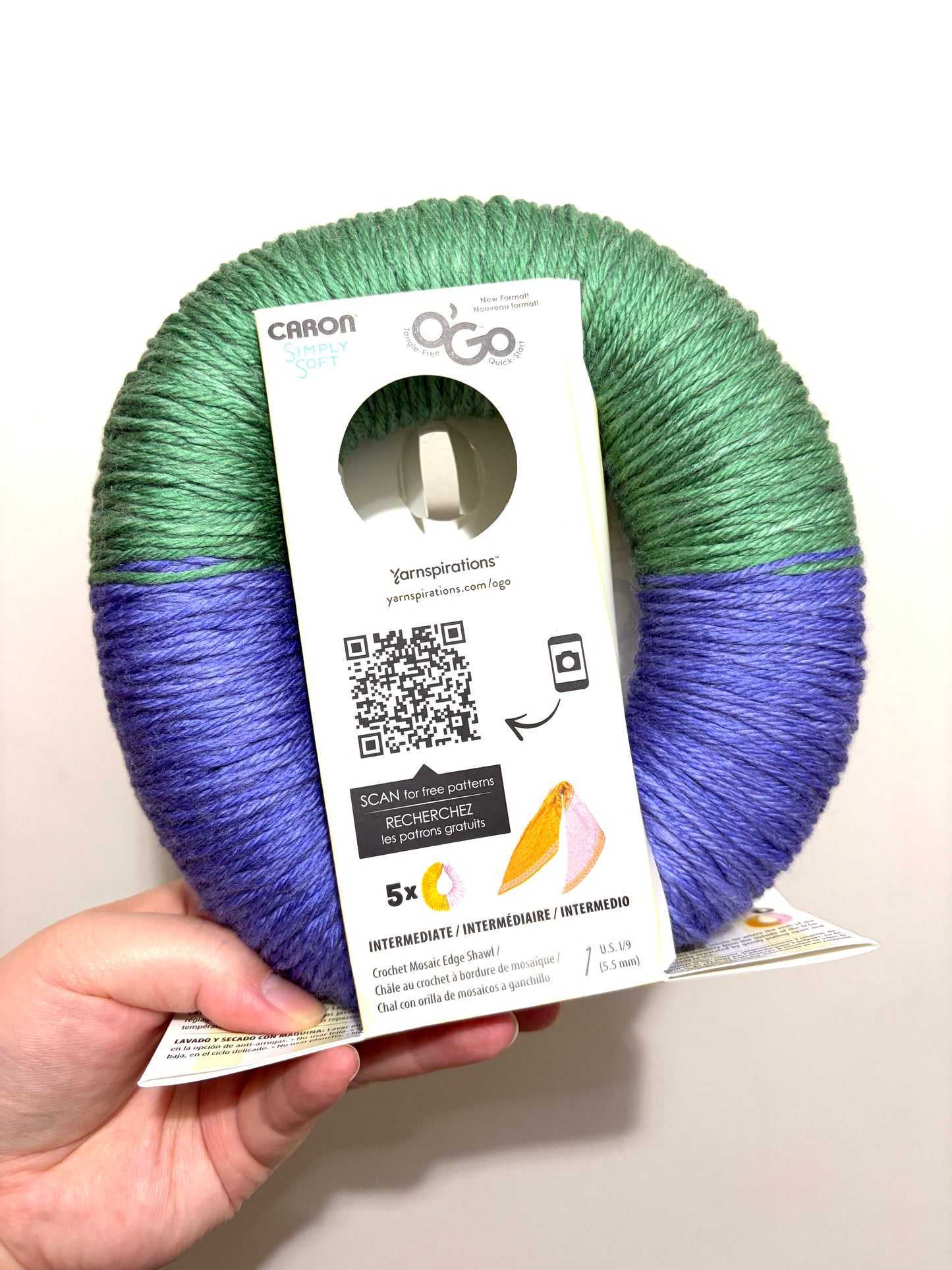 141g CARON Simply Soft O’GO : Aqua Mist / Lavender Blue  100% Acrylic