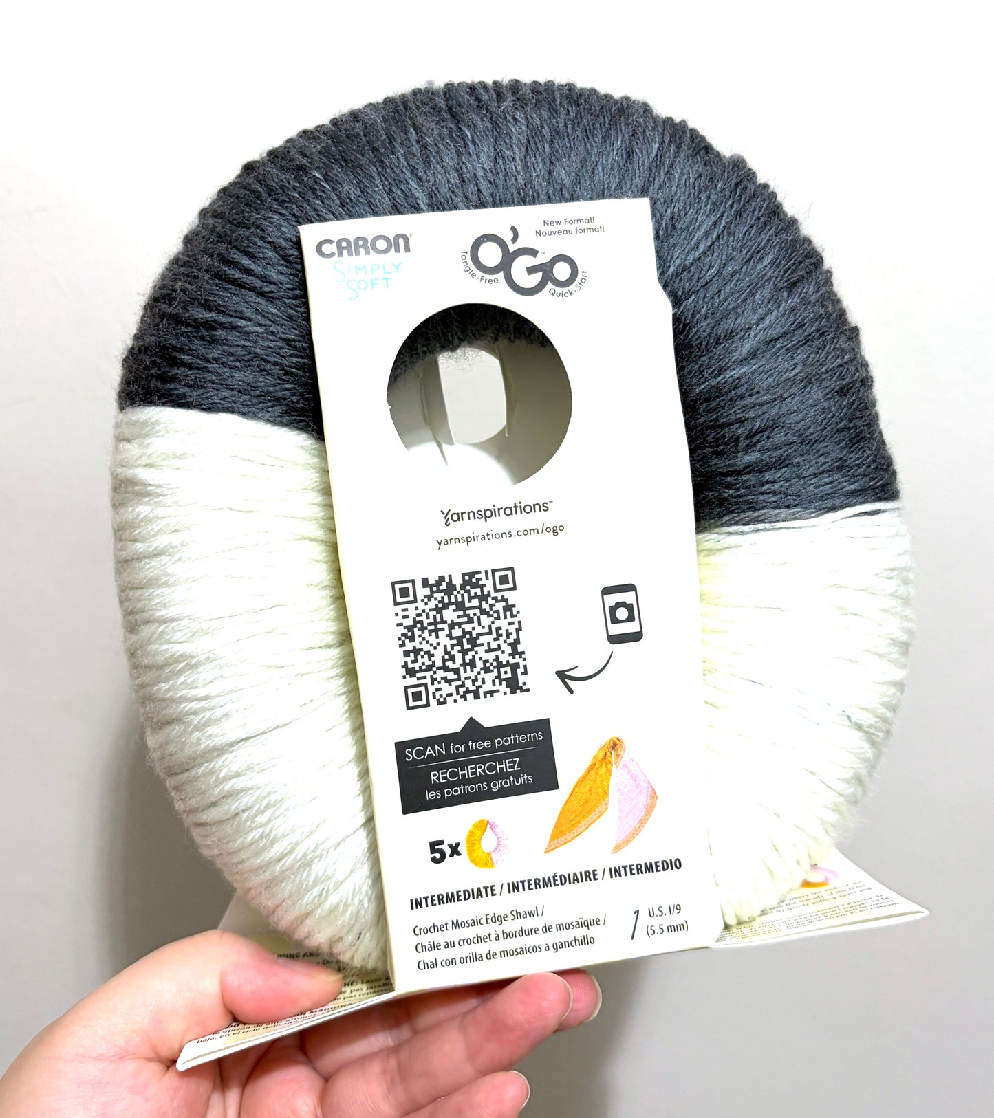 141g CARON Simply Soft O’GO : Graphite / White  100% Acrylic