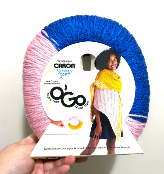 141g CARON Simply Soft O’GO : Royal Blue / Soft Pink 100% Acrylic