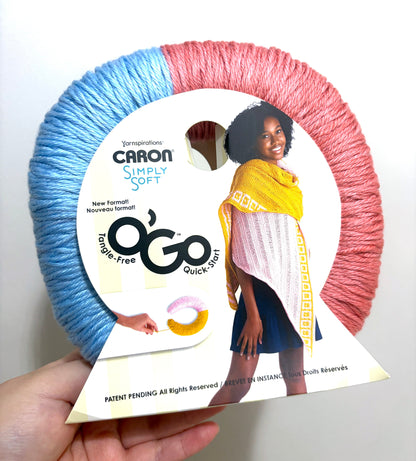141g CARON Simply Soft O’GO : Strawberry / Soft Blue 100% Acrylic