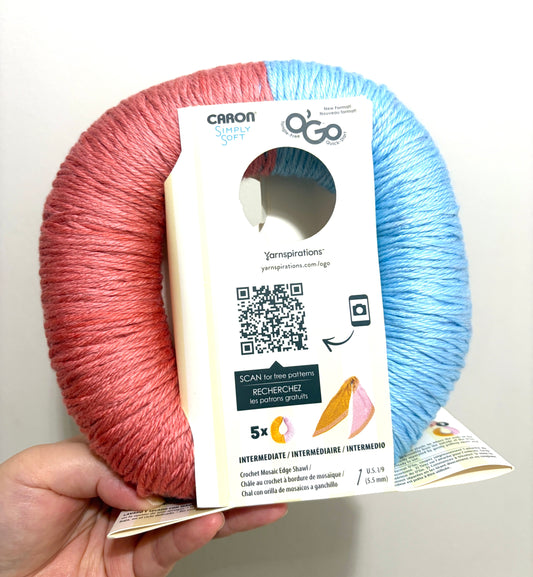 141g CARON Simply Soft O’GO : Strawberry / Soft Blue 100% Acrylic