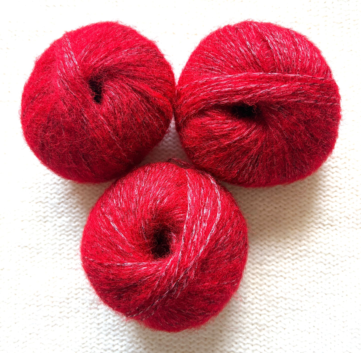 3 balls x 25g Glitter Mohair yarn : Mohair + Wool + Rayon : 14 Bright Red