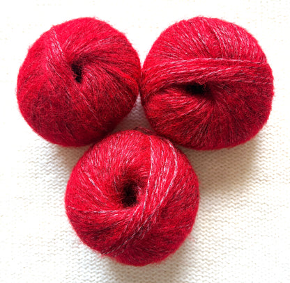 3 balls x 25g Glitter Mohair yarn : Mohair + Wool + Rayon : 14 Bright Red