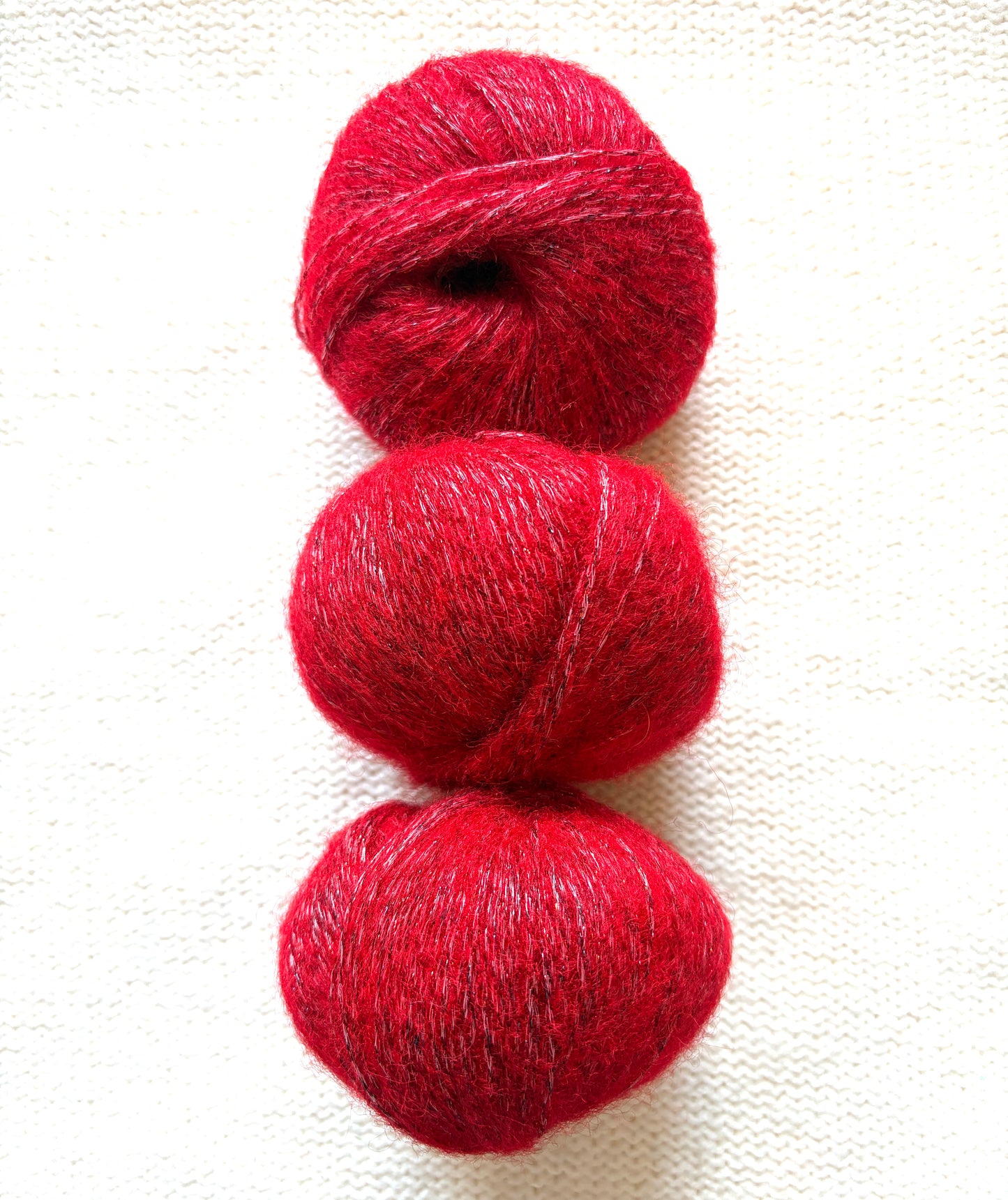 3 balls x 25g Glitter Mohair yarn : Mohair + Wool + Rayon : 14 Bright Red