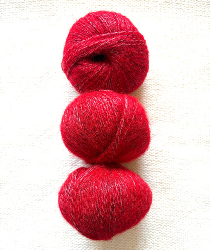 3 balls x 25g Glitter Mohair yarn : Mohair + Wool + Rayon : 14 Bright Red