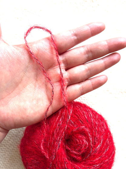 3 balls x 25g Glitter Mohair yarn : Mohair + Wool + Rayon : 14 Bright Red