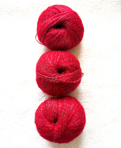 3 balls x 25g Glitter Mohair yarn : Mohair + Wool + Rayon : 14 Bright Red