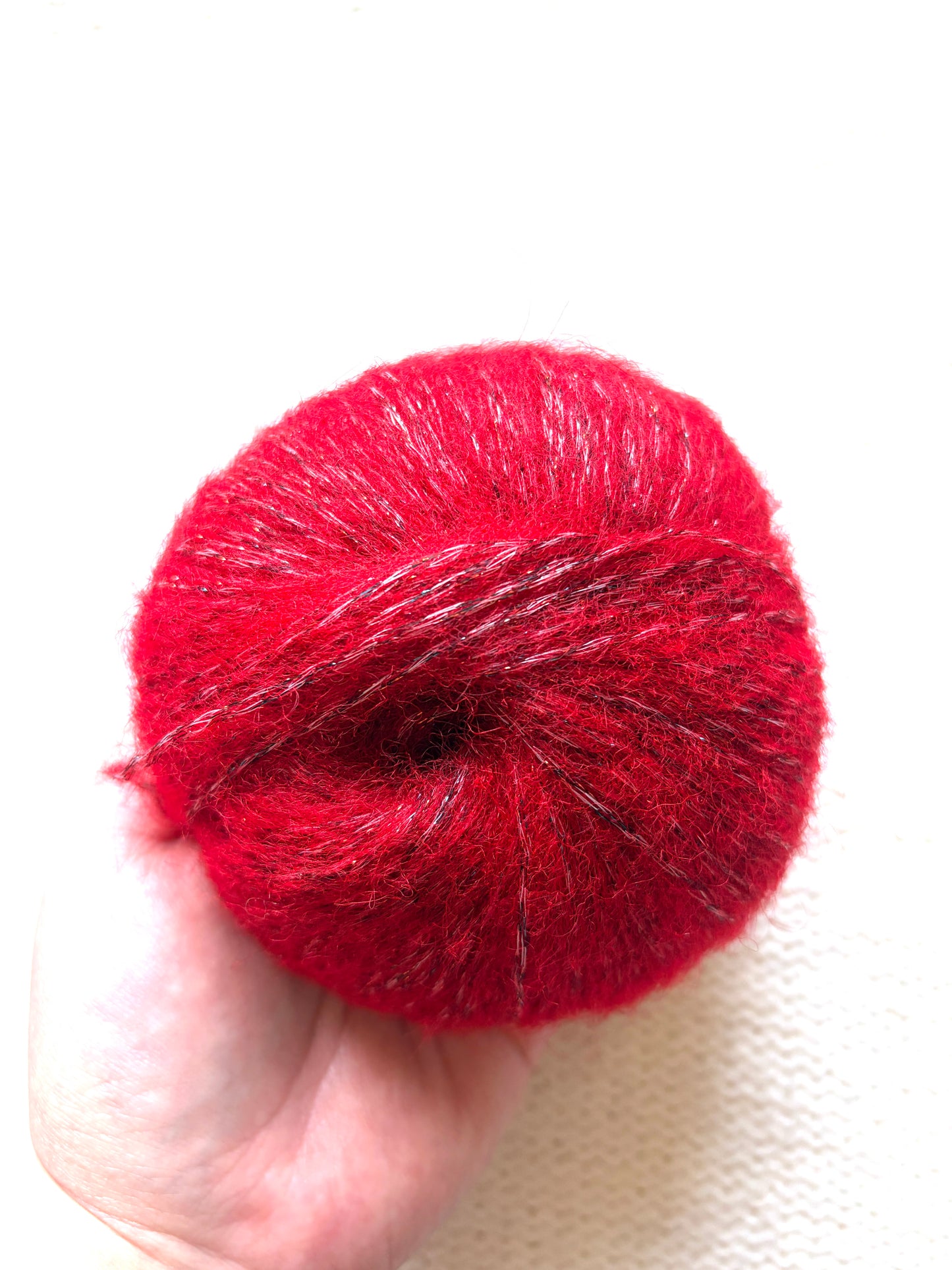 3 balls x 25g Glitter Mohair yarn : Mohair + Wool + Rayon : 14 Bright Red