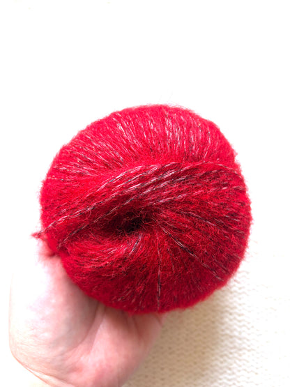 3 balls x 25g Glitter Mohair yarn : Mohair + Wool + Rayon : 14 Bright Red