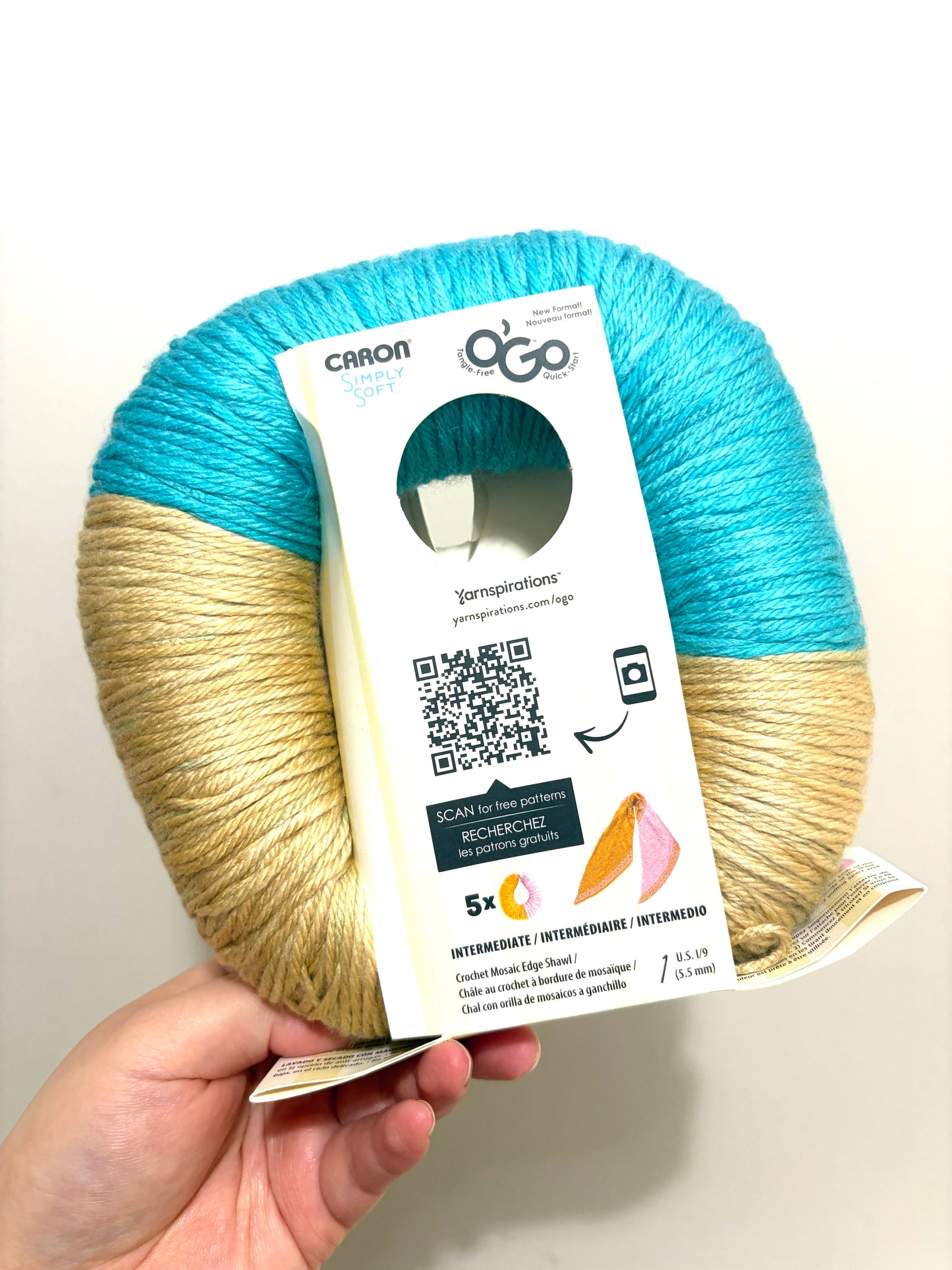 141g CARON Simply Soft O’GO : Blue Mint / Sand 100% Acrylic