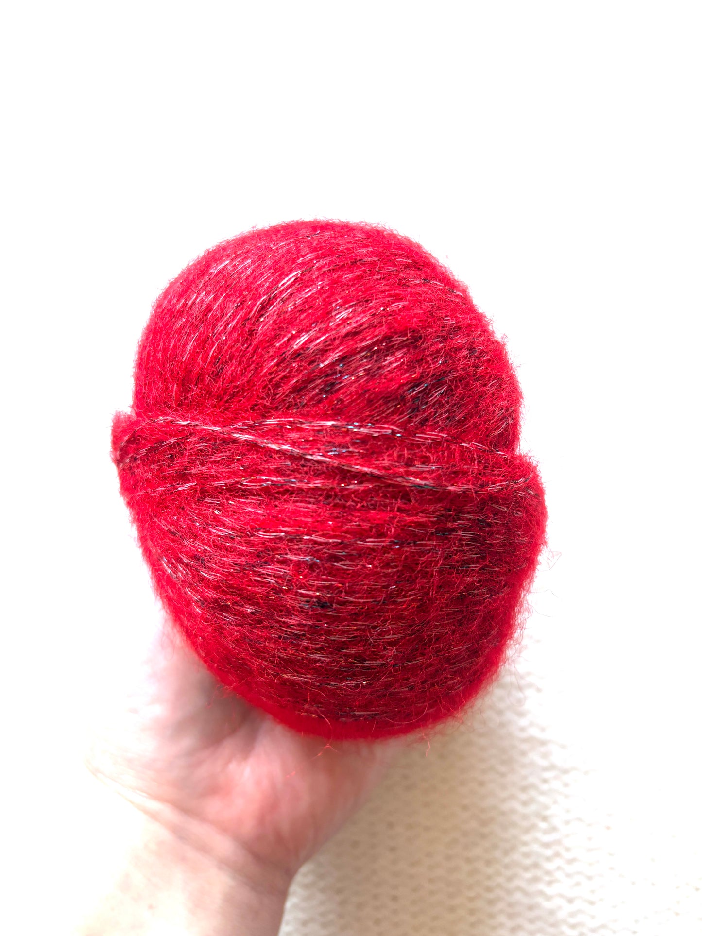 3 balls x 25g Glitter Mohair yarn : Mohair + Wool + Rayon : 14 Bright Red