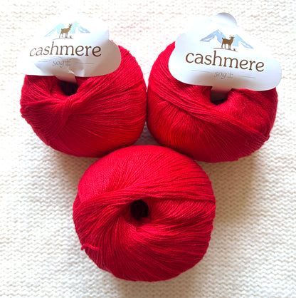 3 balls x 50g Cashmere yarn : 100% Cashmere : 06 Bright Red