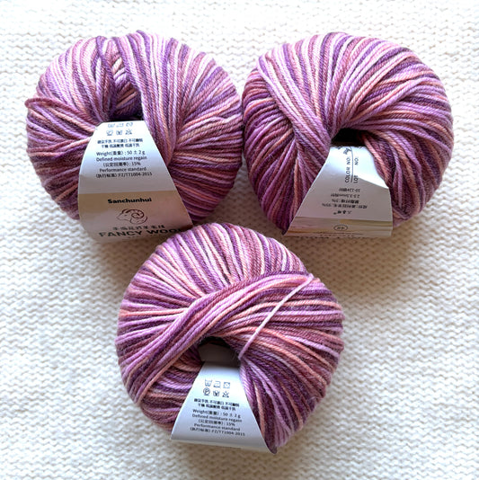 3 balls x 50g Fancy Wool Blend  yarn : 95% Wool : Colour 15 Berry Twist