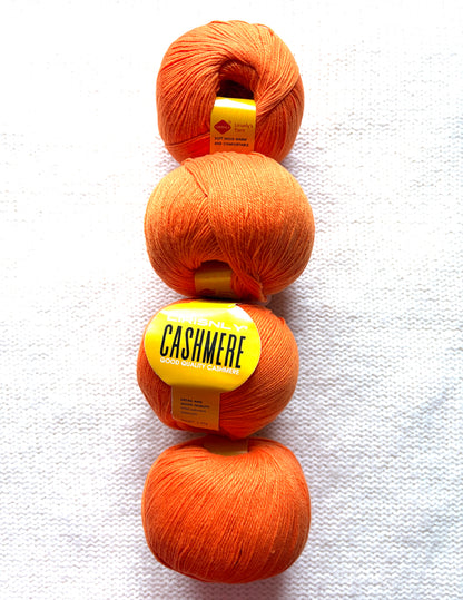 4 balls x 50g Cashmere yarn : 95% Cashmere + 5% Acrylic : 44 Blaze Orange