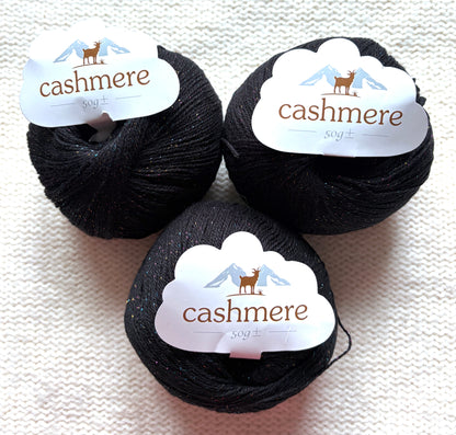 3 balls x 50g Cashmere yarn : 100% Cashmere : 12 Iridescent Black