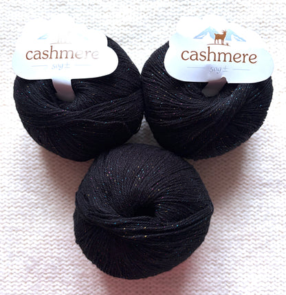 3 balls x 50g Cashmere yarn : 100% Cashmere : 12 Iridescent Black