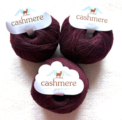 3 balls x 50g Cashmere yarn : 100% Cashmere : 17 Rosewood Red