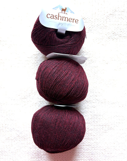 3 balls x 50g Cashmere yarn : 100% Cashmere : 17 Rosewood Red