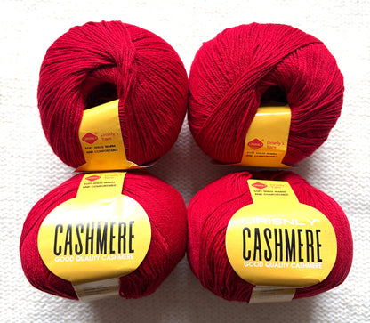 4 balls x 50g Cashmere yarn : 95% Cashmere + 5% Acrylic : 11 Candy Apple Red