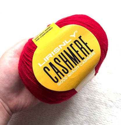 4 balls x 50g Cashmere yarn : 95% Cashmere + 5% Acrylic : 11 Candy Apple Red