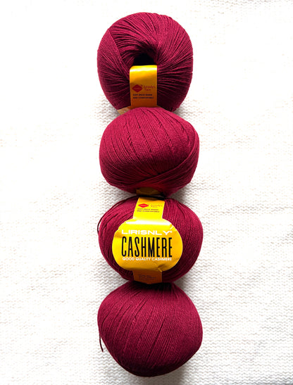 4 balls x 50g Cashmere yarn : 95% Cashmere + 5% Acrylic : 14 Claret Red