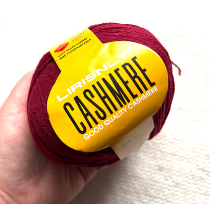 4 balls x 50g Cashmere yarn : 95% Cashmere + 5% Acrylic : 14 Claret Red