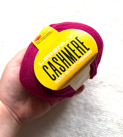 4 balls x 50g Cashmere yarn : 95% Cashmere + 5% Acrylic : 16 Raspberry