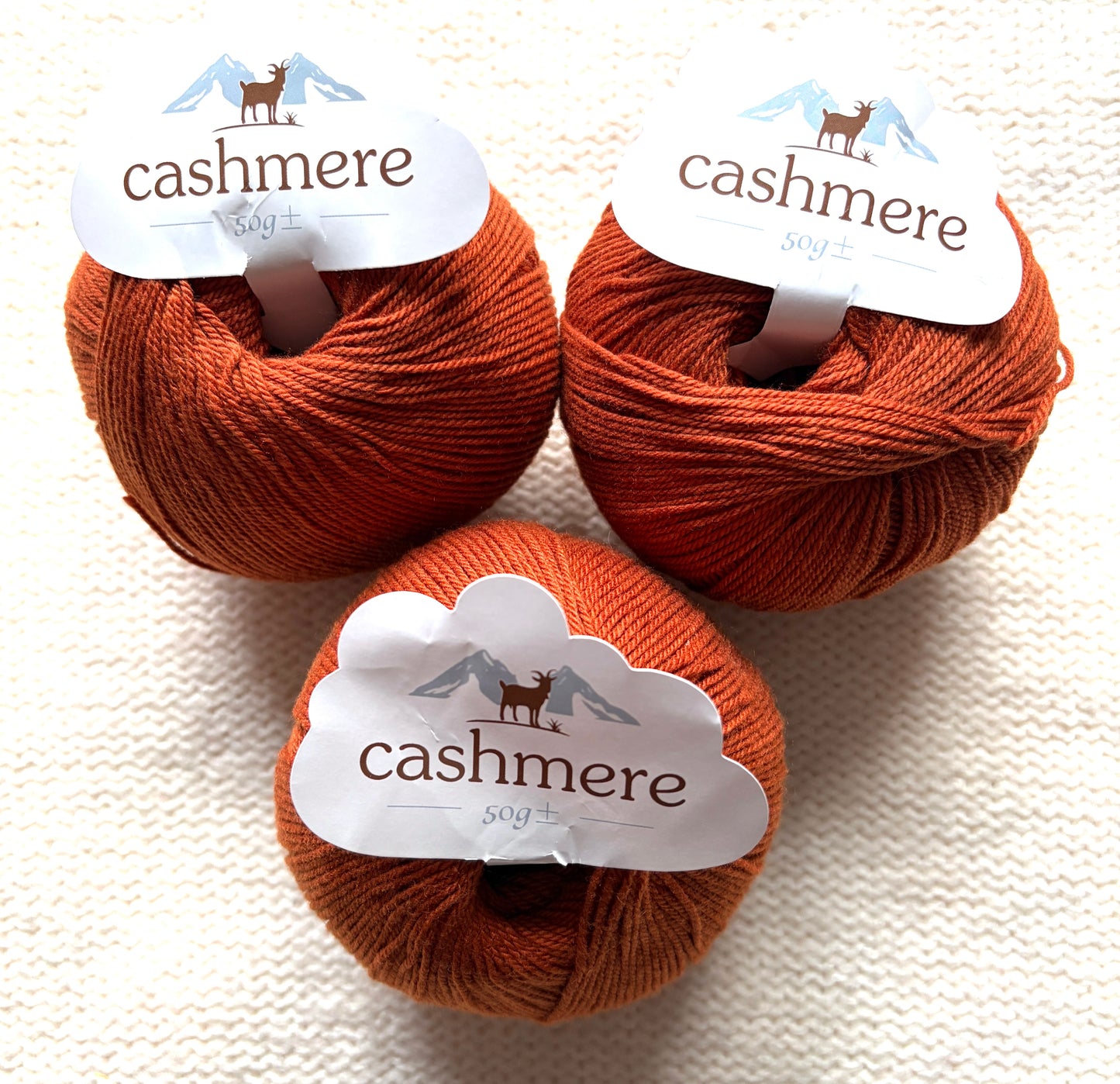 3 balls x 50g Cashmere yarn : 100% Cashmere : 18 Burnt Orange