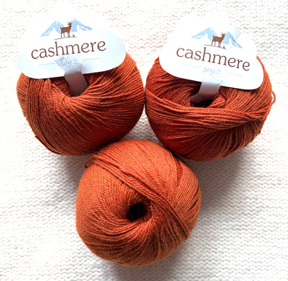 3 balls x 50g Cashmere yarn : 100% Cashmere : 18 Burnt Orange