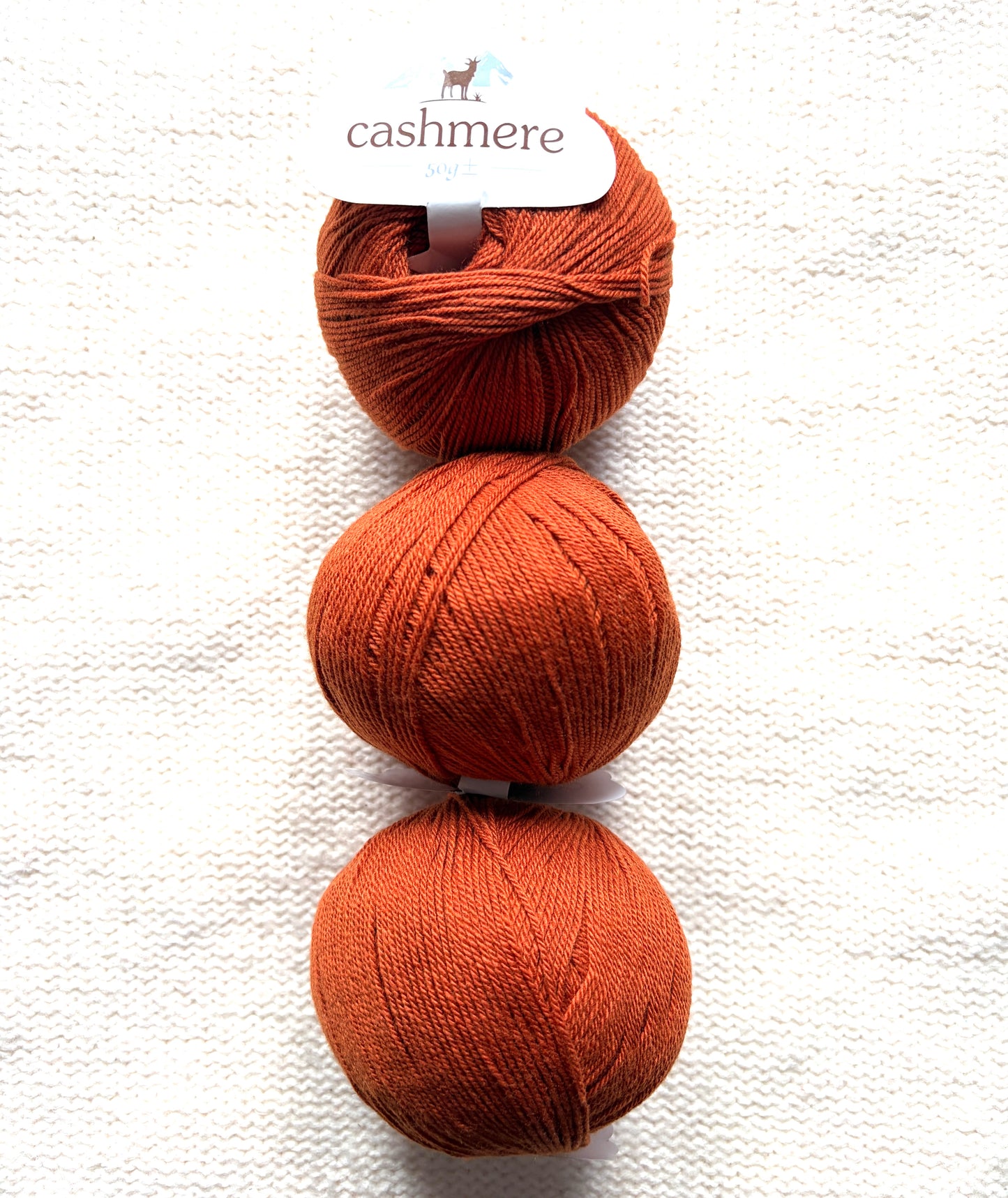 3 balls x 50g Cashmere yarn : 100% Cashmere : 18 Burnt Orange