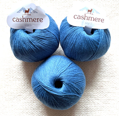 3 balls x 50g Cashmere yarn : 100% Cashmere : 22 Denim Blue