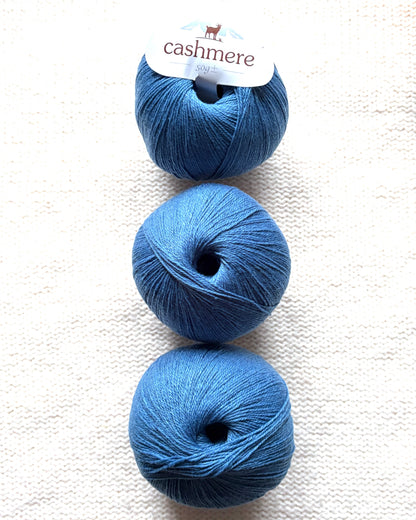 3 balls x 50g Cashmere yarn : 100% Cashmere : 22 Denim Blue