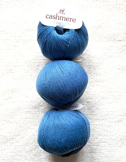 3 balls x 50g Cashmere yarn : 100% Cashmere : 22 Denim Blue