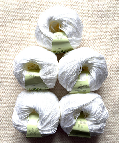 5 balls x 50g Cashmere Silk yarn : Cashmere + Silk + Bamboo fiber : 01 White