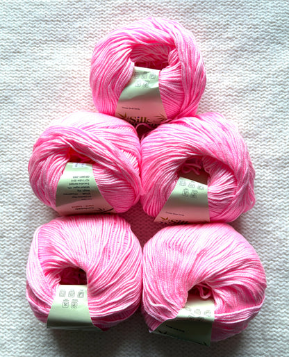 5 balls x 50g Cashmere Silk yarn : Cashmere + Silk + Bamboo fiber : 07 Neon Pink