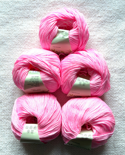 5 balls x 50g Cashmere Silk yarn : Cashmere + Silk + Bamboo fiber : 07 Neon Pink