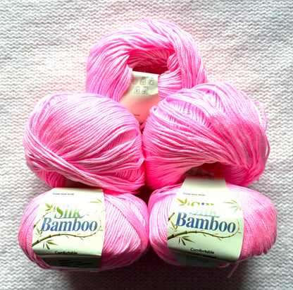 5 balls x 50g Cashmere Silk yarn : Cashmere + Silk + Bamboo fiber : 07 Neon Pink