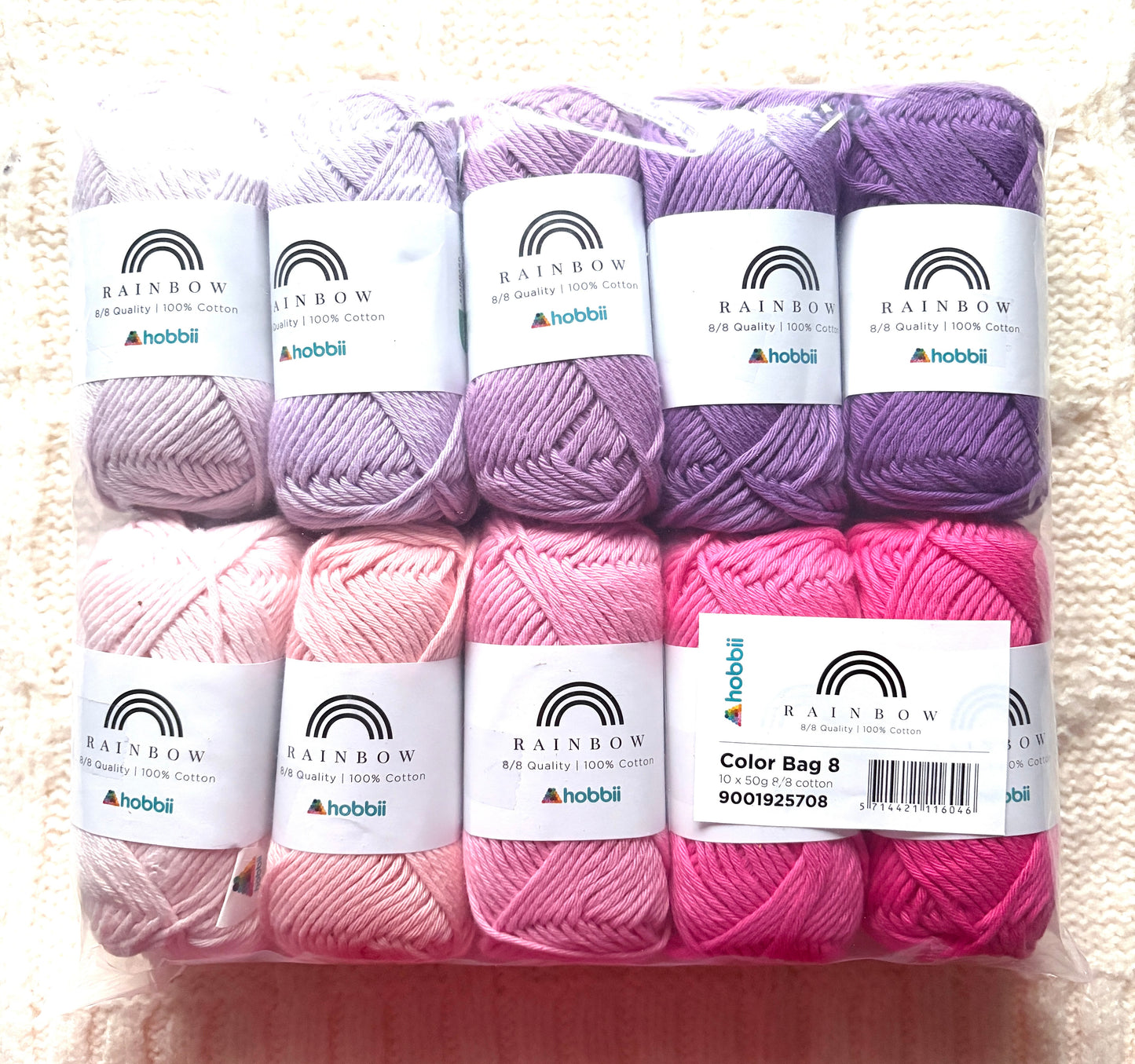 10 balls x 50g Hobbii : Rainbow Cotton Yarn 8/8 Color Pack 08 : 100% Cotton