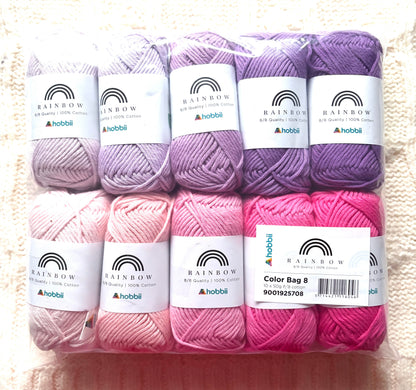 10 balls x 50g Hobbii : Rainbow Cotton Yarn 8/8 Color Pack 08 : 100% Cotton