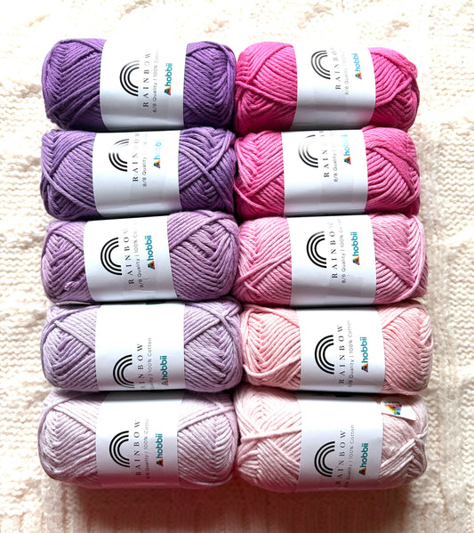 10 balls x 50g Hobbii : Rainbow Cotton Yarn 8/8 Color Pack 08 : 100% Cotton