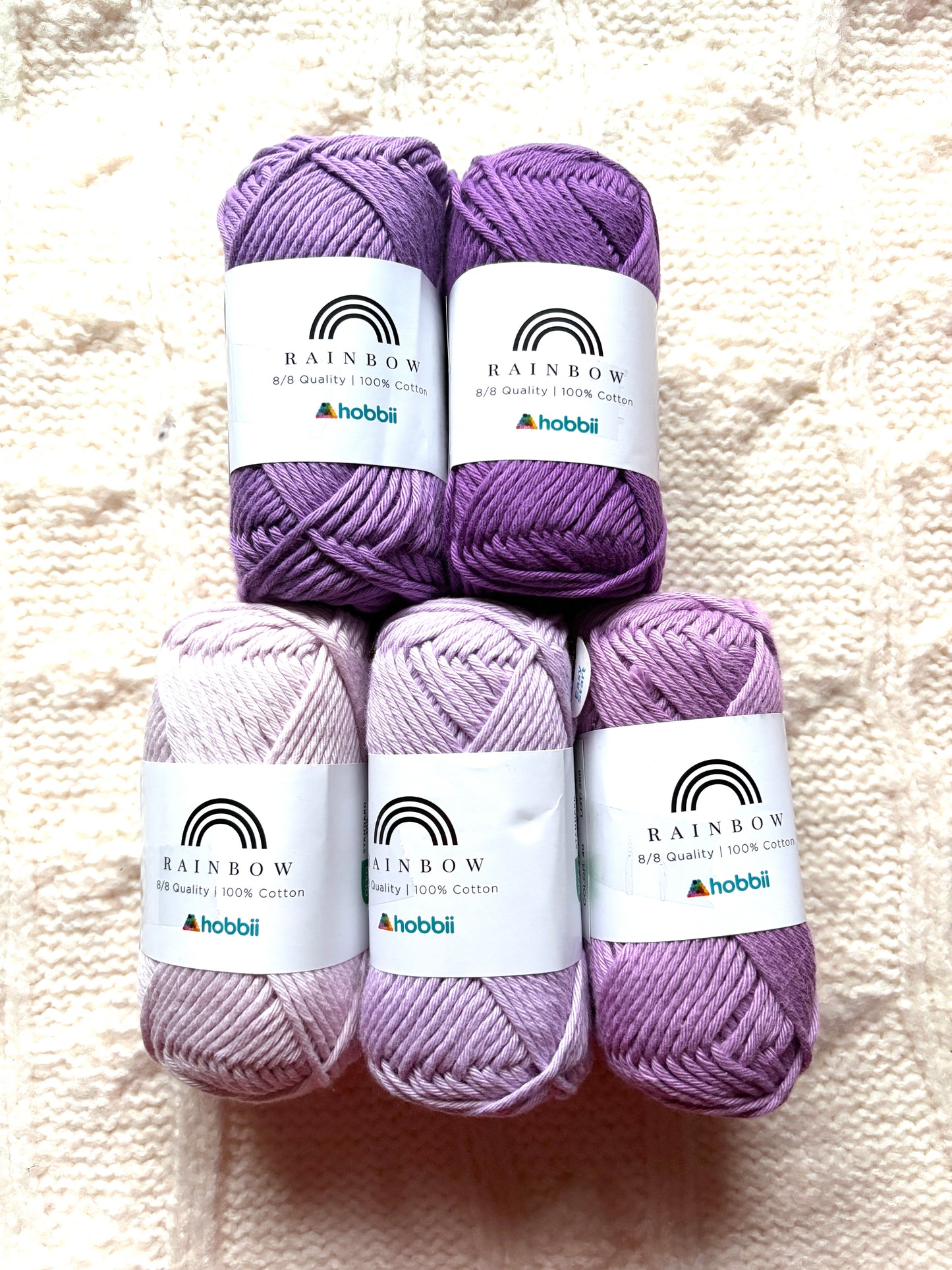 5 balls x 50g Hobbii : Rainbow Cotton Yarn 8/8 Color Pack 08A : 100% Cotton