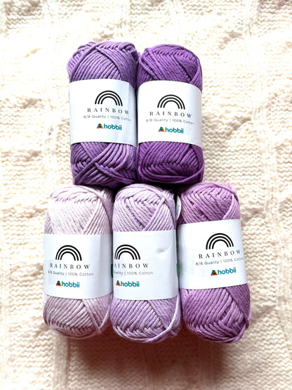 5 balls x 50g Hobbii : Rainbow Cotton Yarn 8/8 Color Pack 08A : 100% Cotton