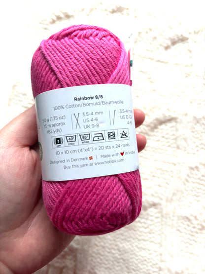 10 balls x 50g Hobbii : Rainbow Cotton Yarn 8/8 Color Pack 08 : 100% Cotton
